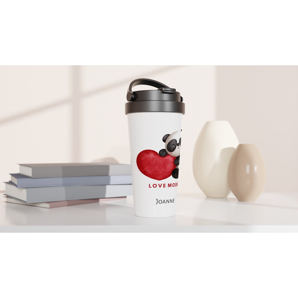 Panda Love Mode - White 15oz Stainless Steel Travel Mug Travel Mug Globally Fulfilled