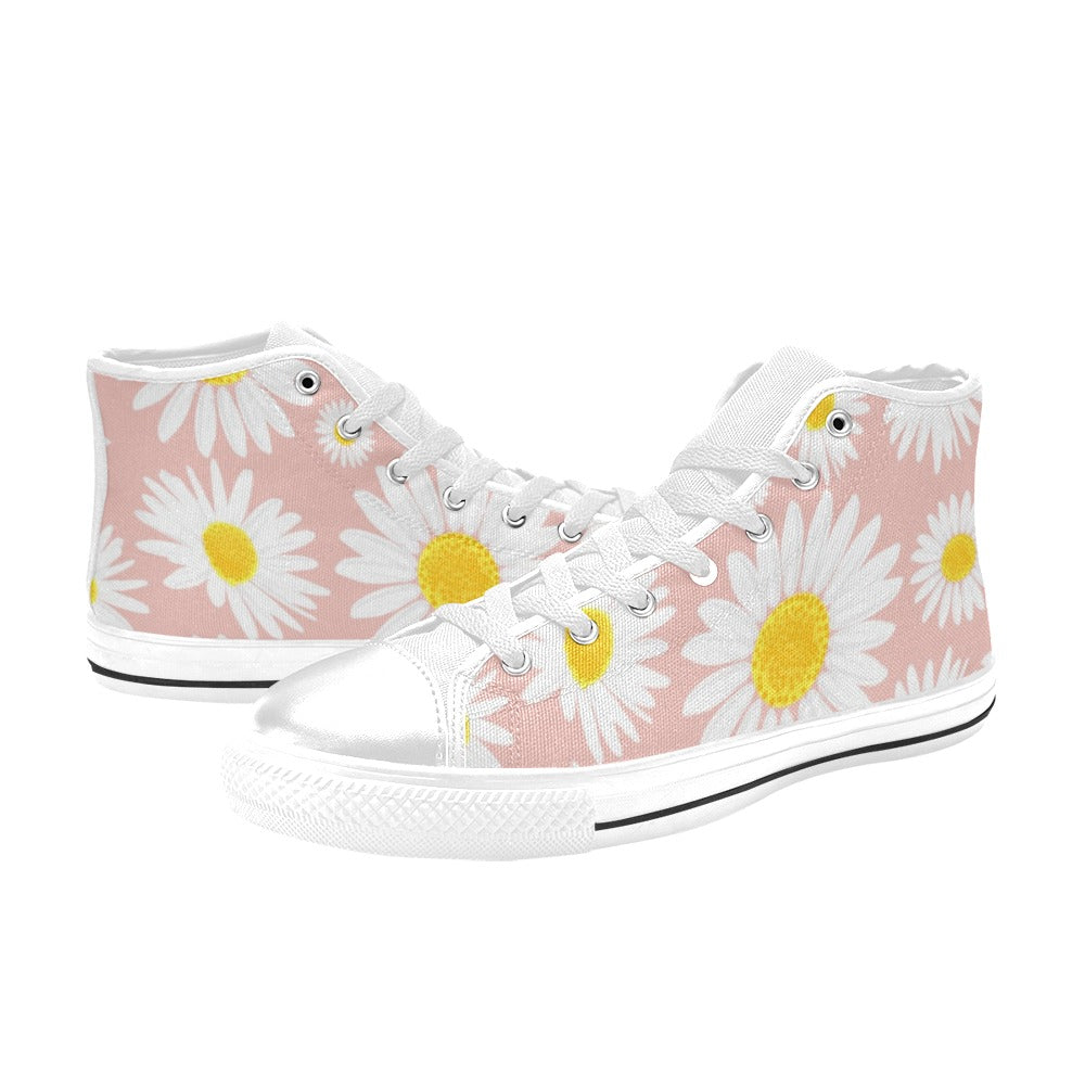 Daisies On Pink - Women's High Top Canvas Shoes