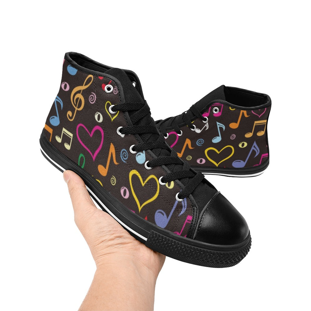 Music Notes - Women's High Top Canvas Shoes