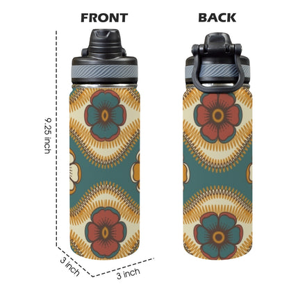 Vintage Floral - Insulated Water Bottle with Dual-Use Lid (18oz)