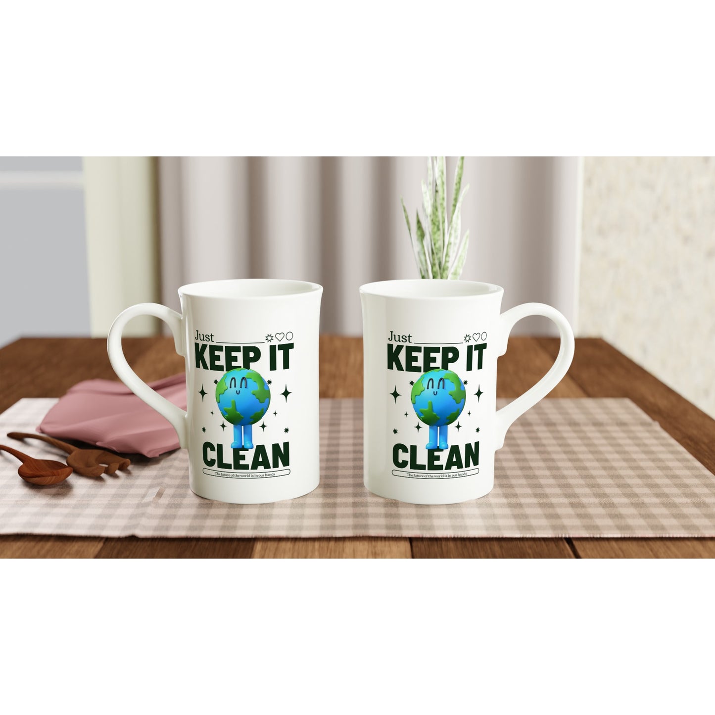 Earth, Just Keep It Clean - White 10oz Porcelain Slim Mug Porcelain Mug Environment