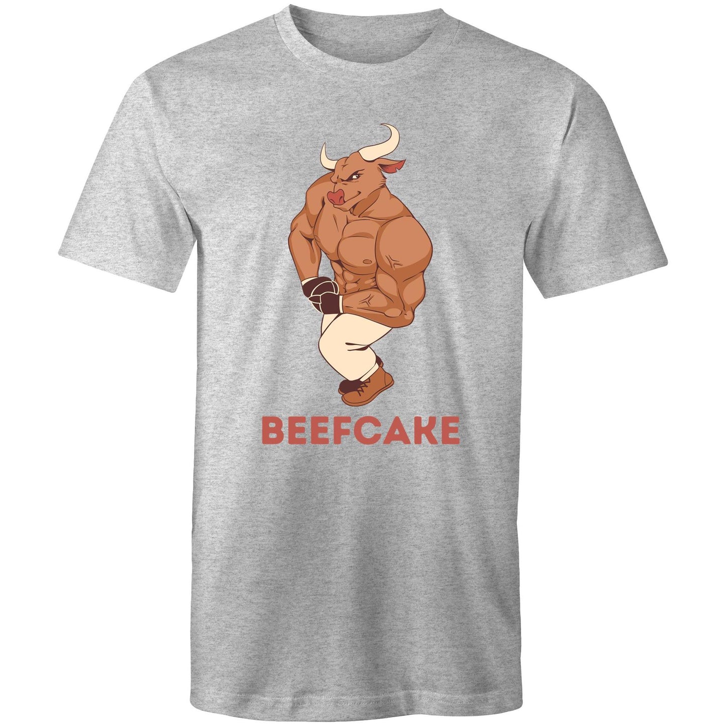 Beefcake, Bull, Gym - Mens T-Shirt Grey Marle Fitness T-shirt Fitness