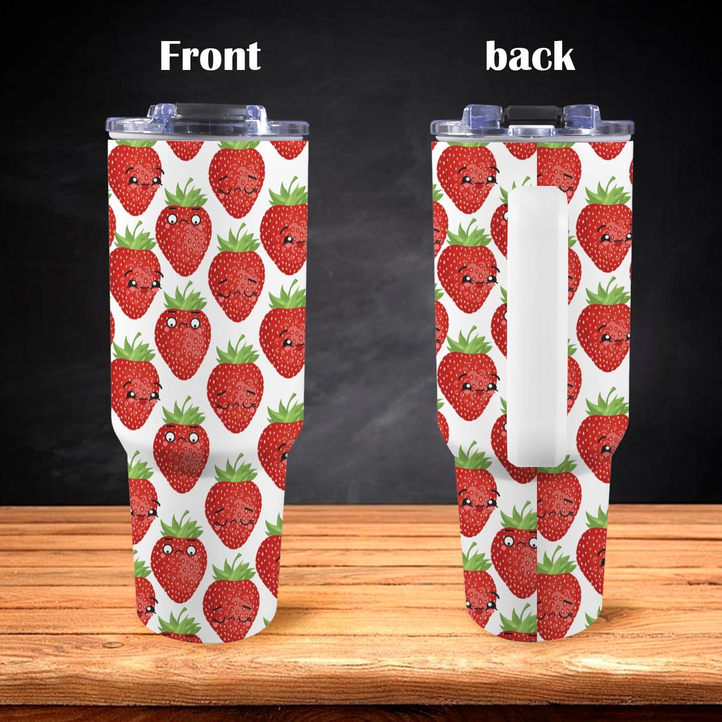 Strawberry Characters - 40oz Tumbler with White Handle