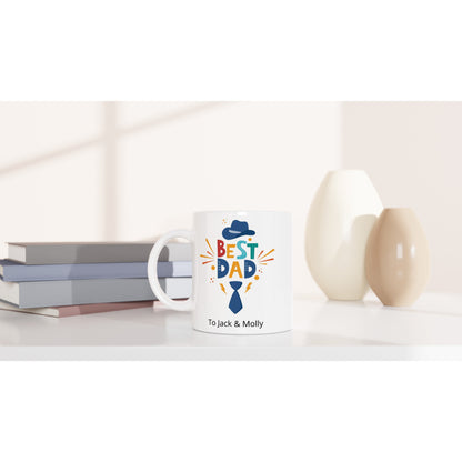 Personalise - Best Dad, Hat And Tie - White 11oz Ceramic Mug Personalised Mug customise Dad Globally Fulfilled personalise