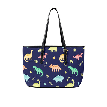 Dinosaurs - Leather Tote Bag-Large