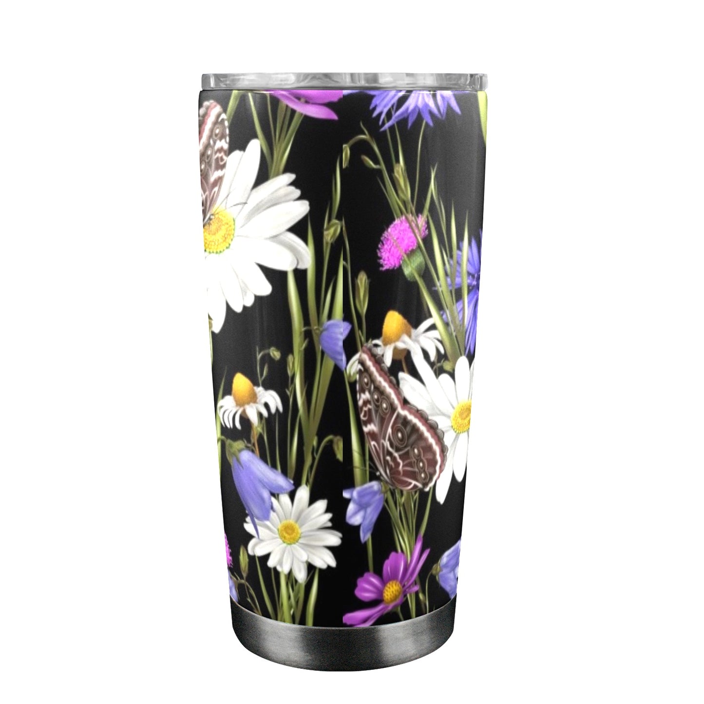 Butterfly Flowers - 20oz Travel Mug with Clear Lid Clear Lid Travel Mug Plants