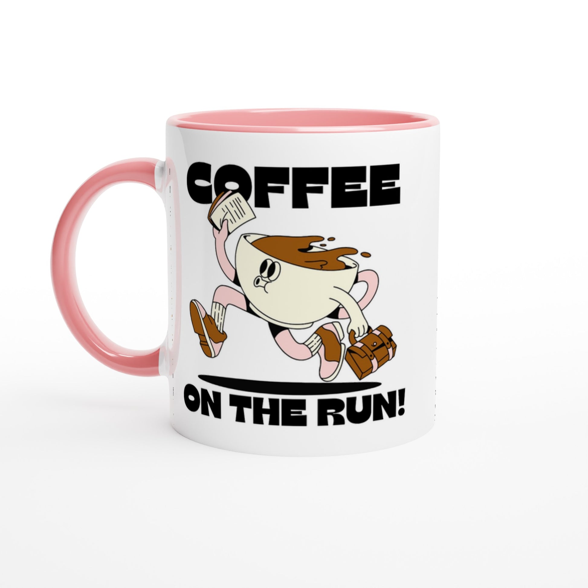 Coffee On The Run - White 11oz Ceramic Mug with Colour Inside Ceramic Pink Colour 11oz Mug coffee Globally Fulfilled retro