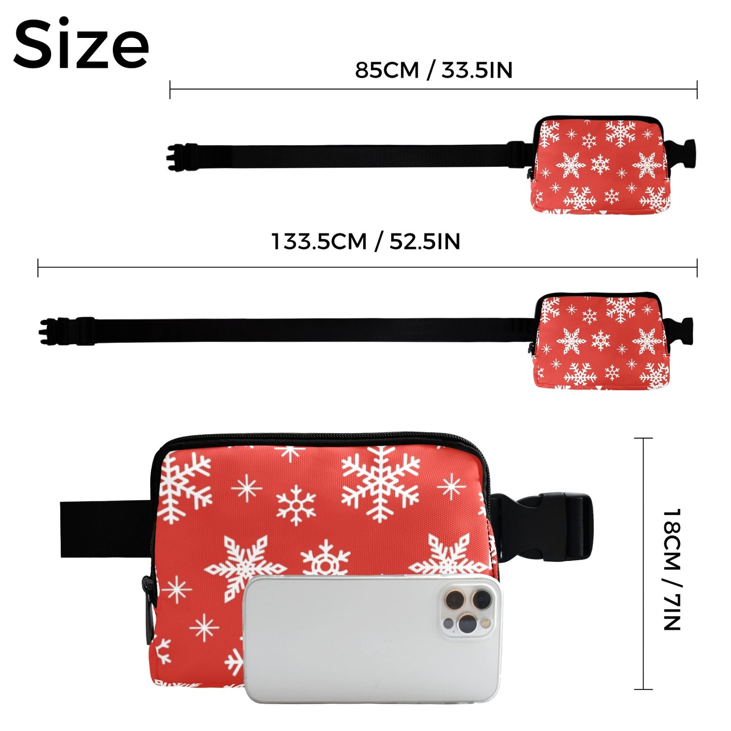 Red Snowflakes, Christmas - Belt Bag