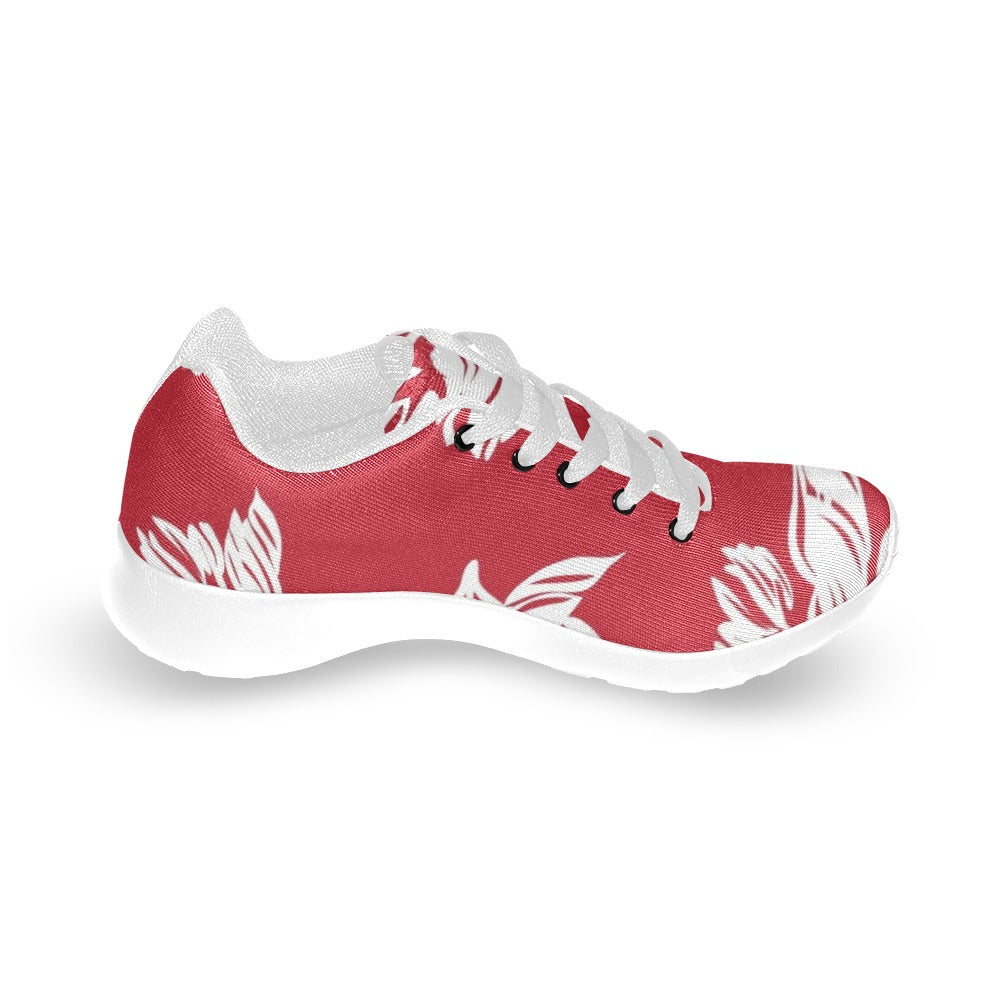 Red Retro Foliage, Hawaiian Flower - Kids Sneakers