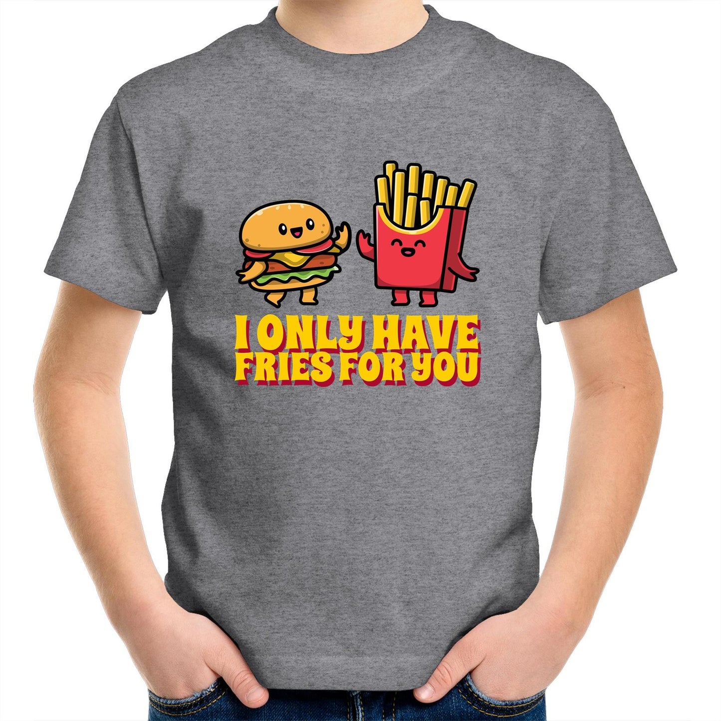 I Only Have Fries For You, Burger And Fries - Kids Youth T-Shirt Grey Marle Kids Youth T-shirt