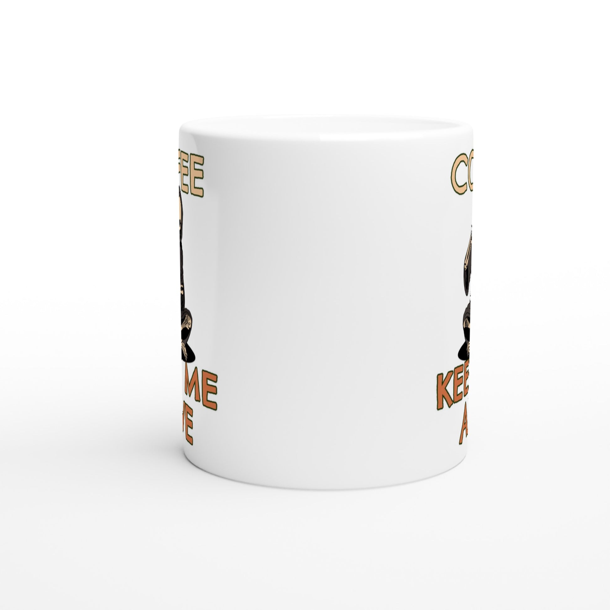 Coffee Keeps Me Alive, Skeleton - White 11oz Ceramic Mug White 11oz Mug Coffee Globally Fulfilled