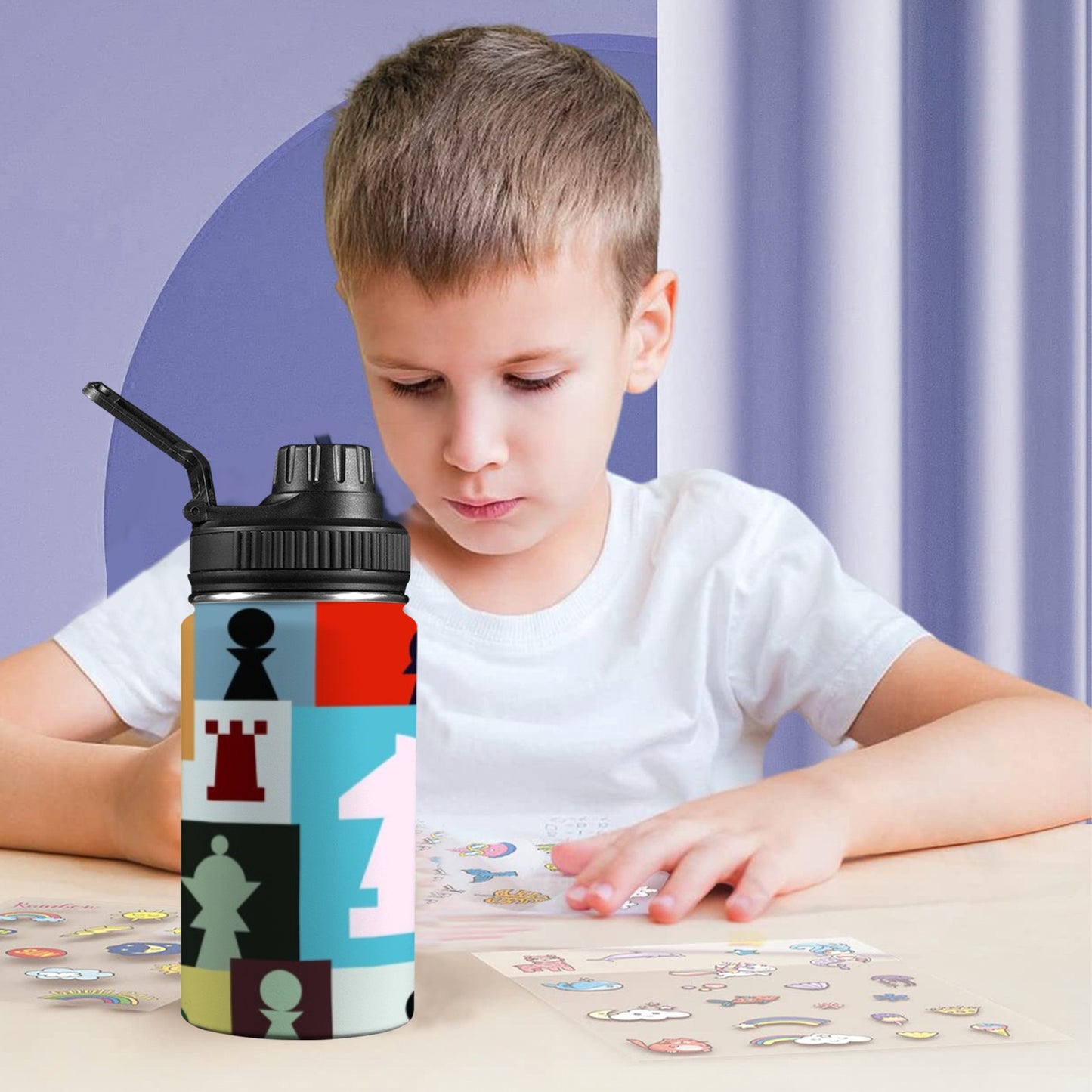 Colourful Chess - Kids Water Bottle with Chug Lid (12 oz)