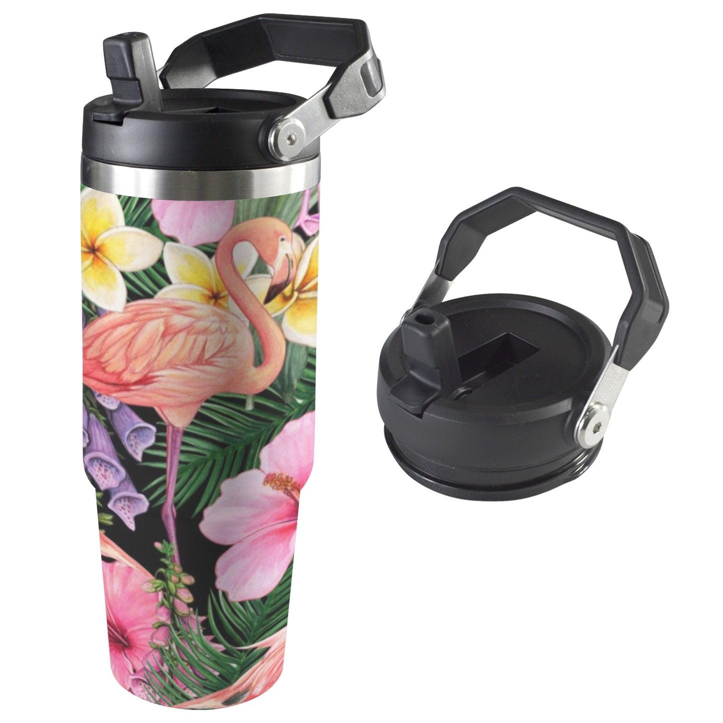 Flamingo Jungle - 30oz Tumbler with Top Handle