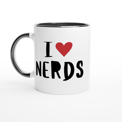 I Love Nerds, Red Heart - White 11oz Ceramic Mug with Colour Inside Ceramic Black Colour 11oz Mug Globally Fulfilled Love