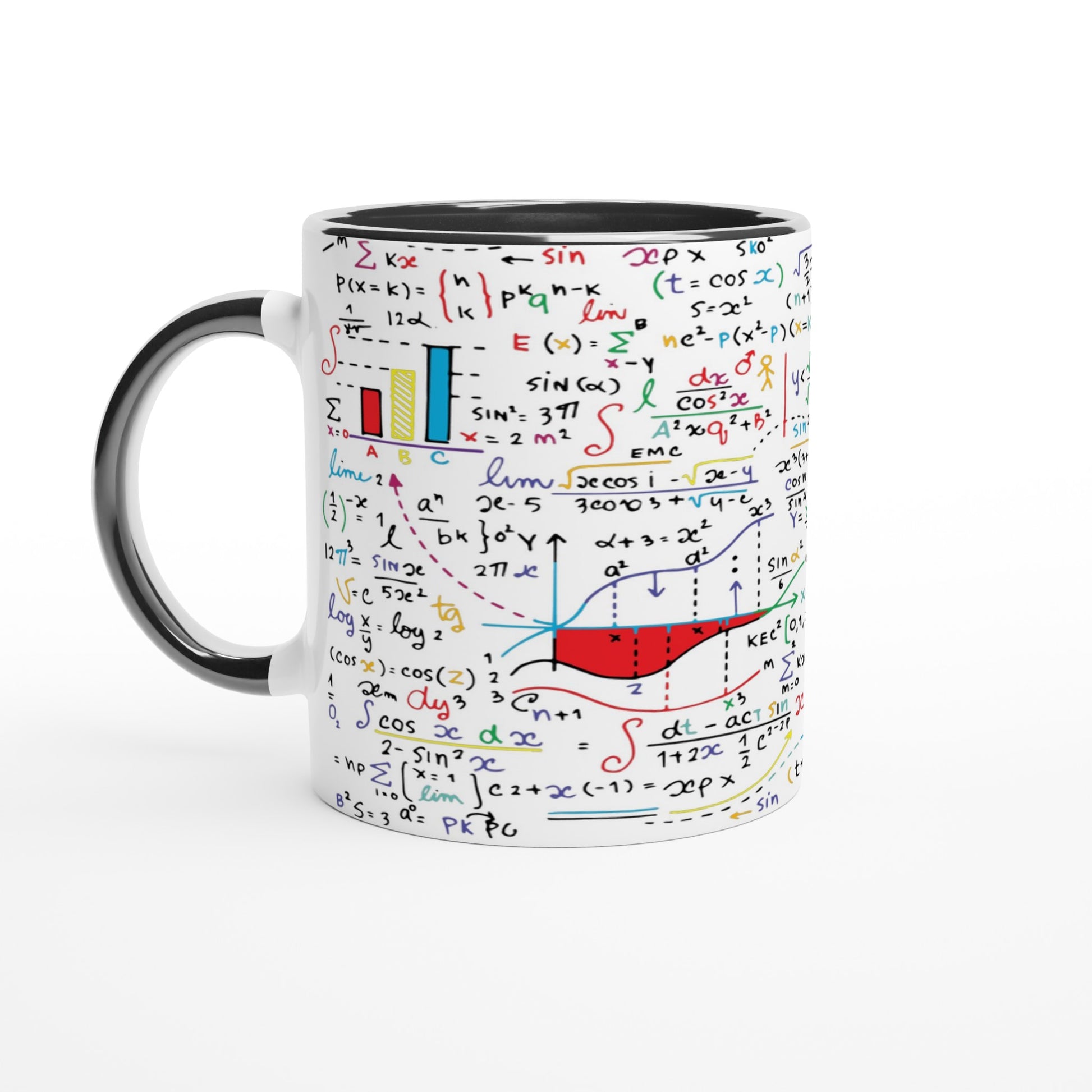 Colourful Maths Formulas - White 11oz Ceramic Mug with Colour Inside Ceramic Black Colour 11oz Mug Globally Fulfilled Science