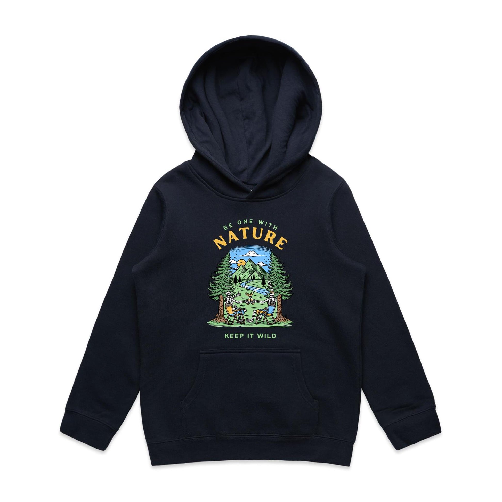 Be One With Nature, Skeleton - Youth Supply Hood Navy Kids Hoodie Environment Summer
