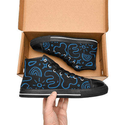 Blue Squiggle - Men's High Top Canvas Shoes