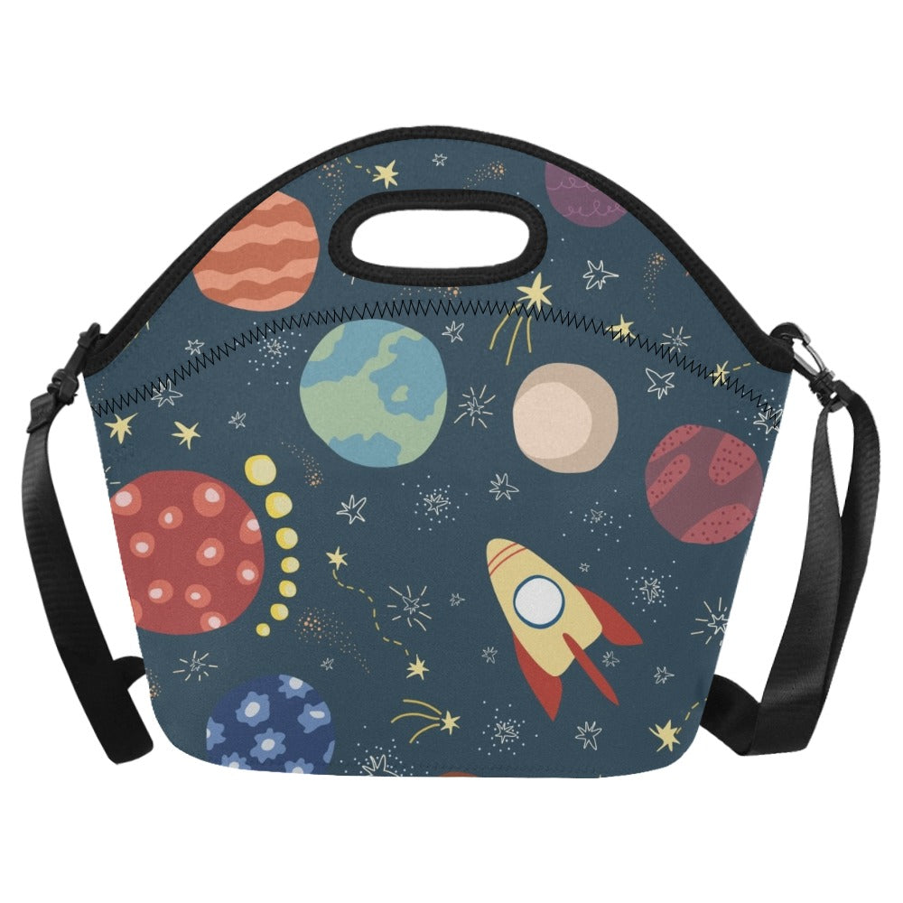 Rocket and Planets In Space - Neoprene Lunch Bag/Large