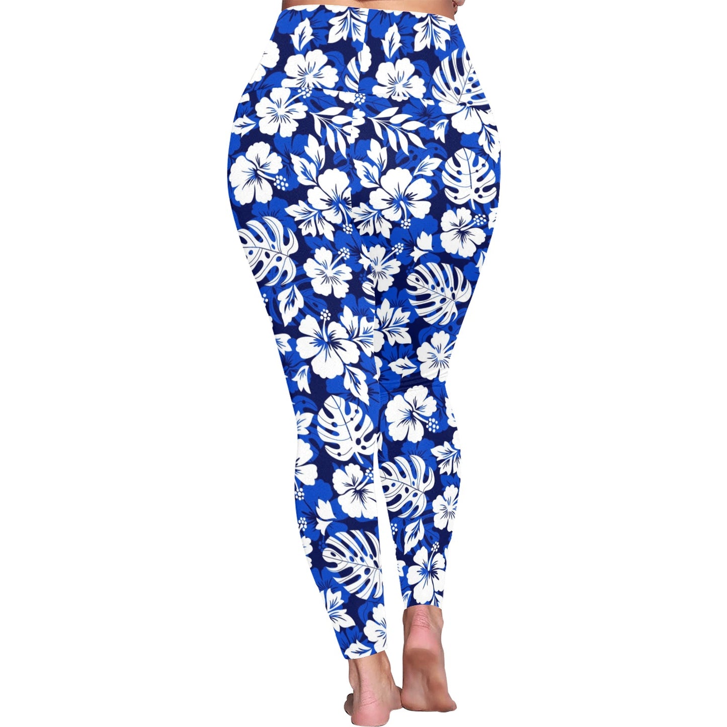 Blue Hawaiian Floral - Womens High Waist Leggings (Sizes 16-22)