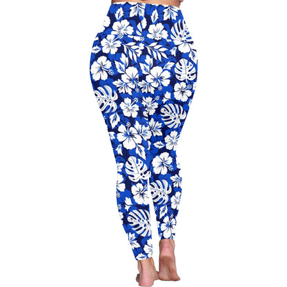 Blue Hawaiian Floral - Womens High Waist Leggings (Sizes 16-22)