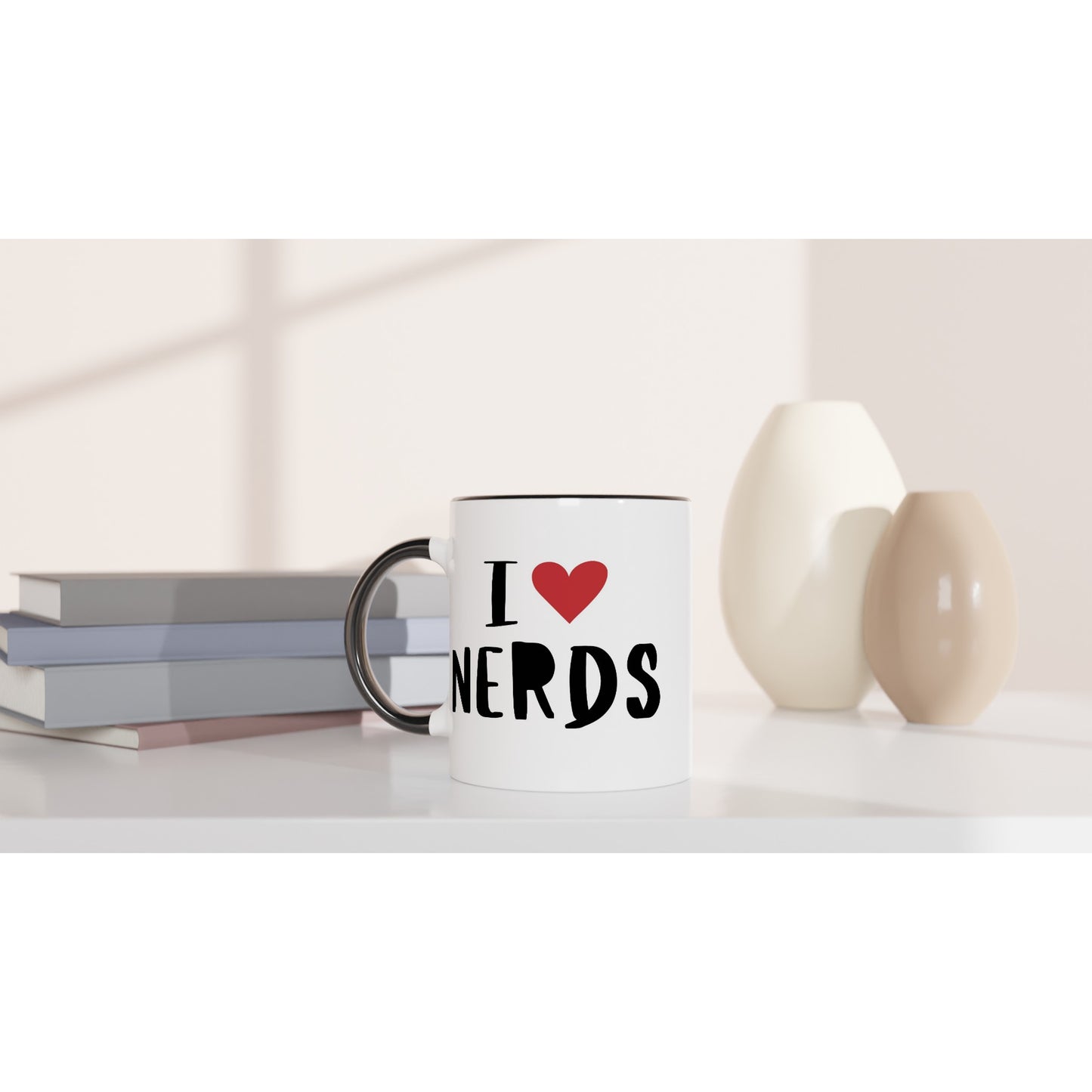 I Love Nerds, Red Heart - White 11oz Ceramic Mug with Colour Inside Colour 11oz Mug Globally Fulfilled Love