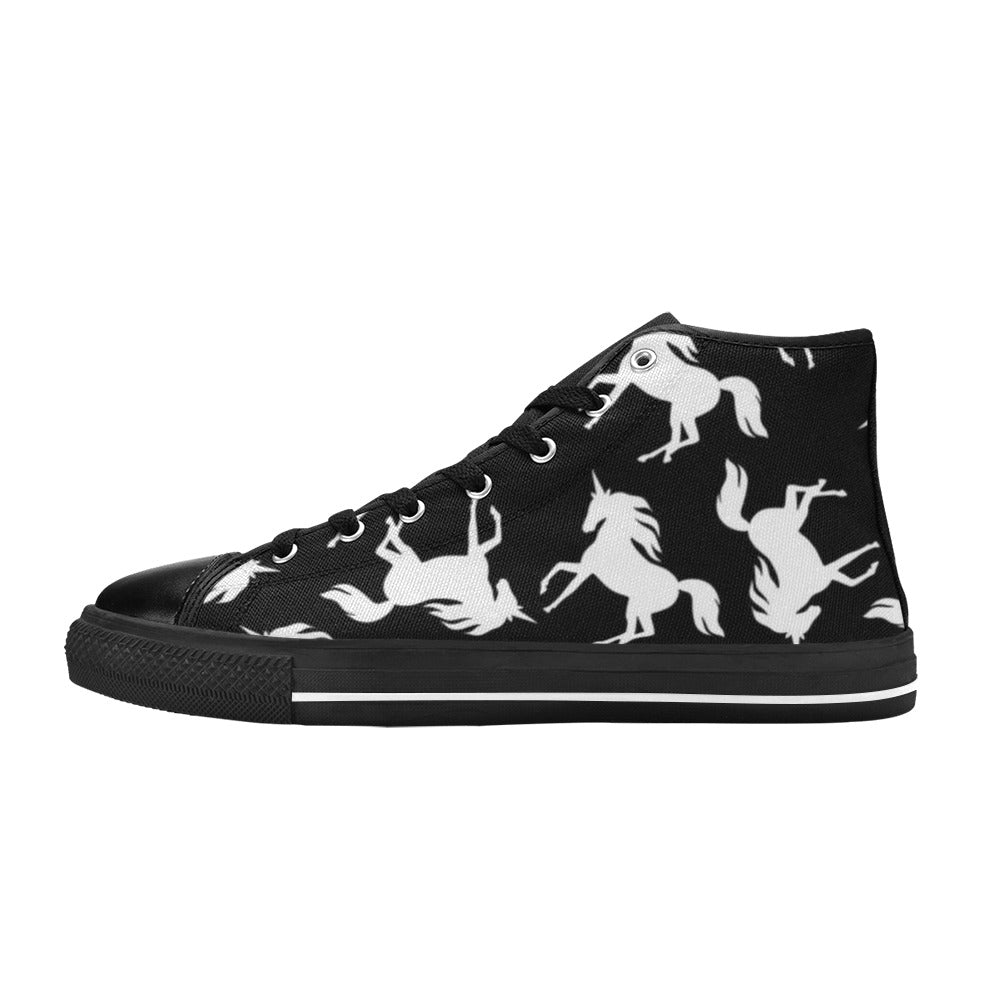 Black And White Unicorn - Women's High Top Canvas Shoes