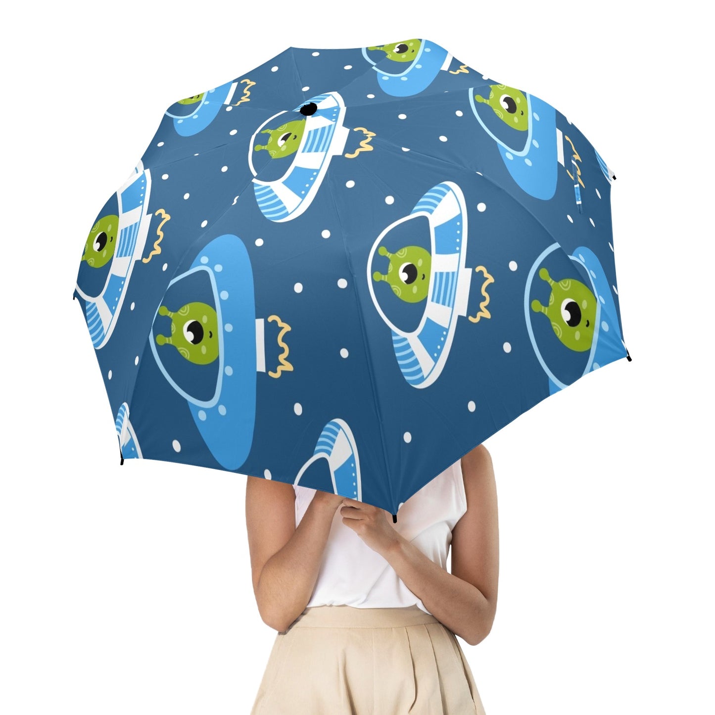 Cute Aliens in UFOs - Semi-Automatic Foldable Umbrella