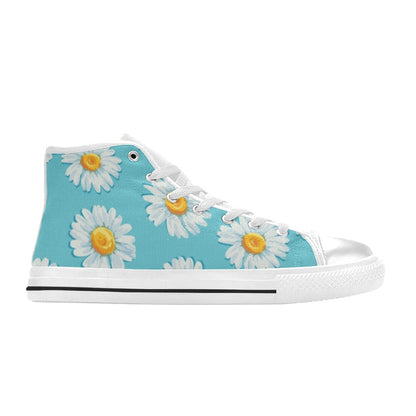 Daisy Floral On Blue - Women's High Top Canvas Shoes