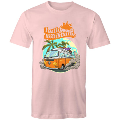 Hello Sunshine, Beach Van - Mens T-Shirt Pink Mens T-shirt Summer Surf