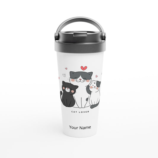 Personalised - Cat Lover - White 15oz Stainless Steel Travel Mug Default Title Personalised Travel Mug animal