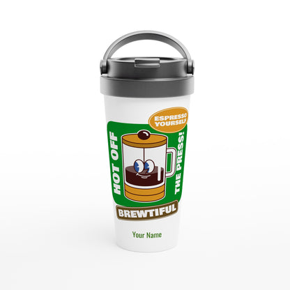 Personalised - Brewtiful, Espresso Yourself - White 15oz Stainless Steel Travel Mug Default Title Personalised Travel Mug coffee retro