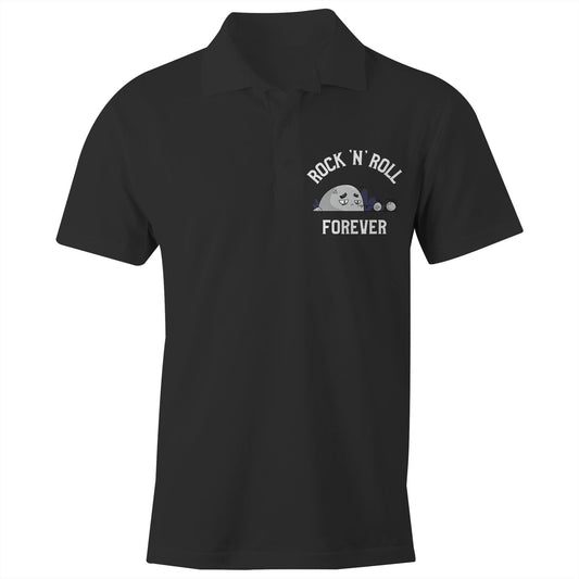 Rock 'N' Roll Forever - Chad S/S Polo Shirt, Printed Black Polo Shirt Music
