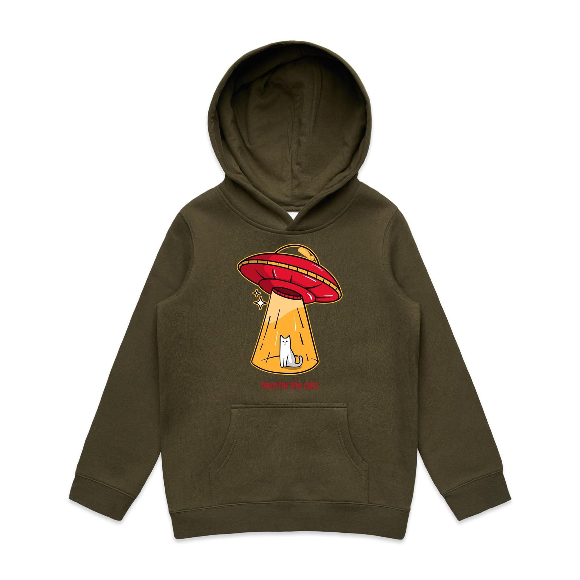 UFO, Here For The Cats - Youth Supply Hood Army Kids Hoodie