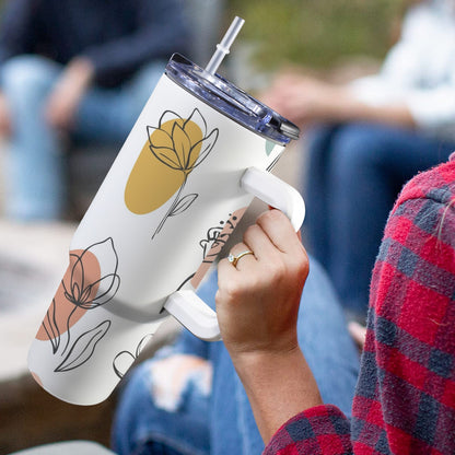 Flower Lines - 40oz Tumbler with White Handle