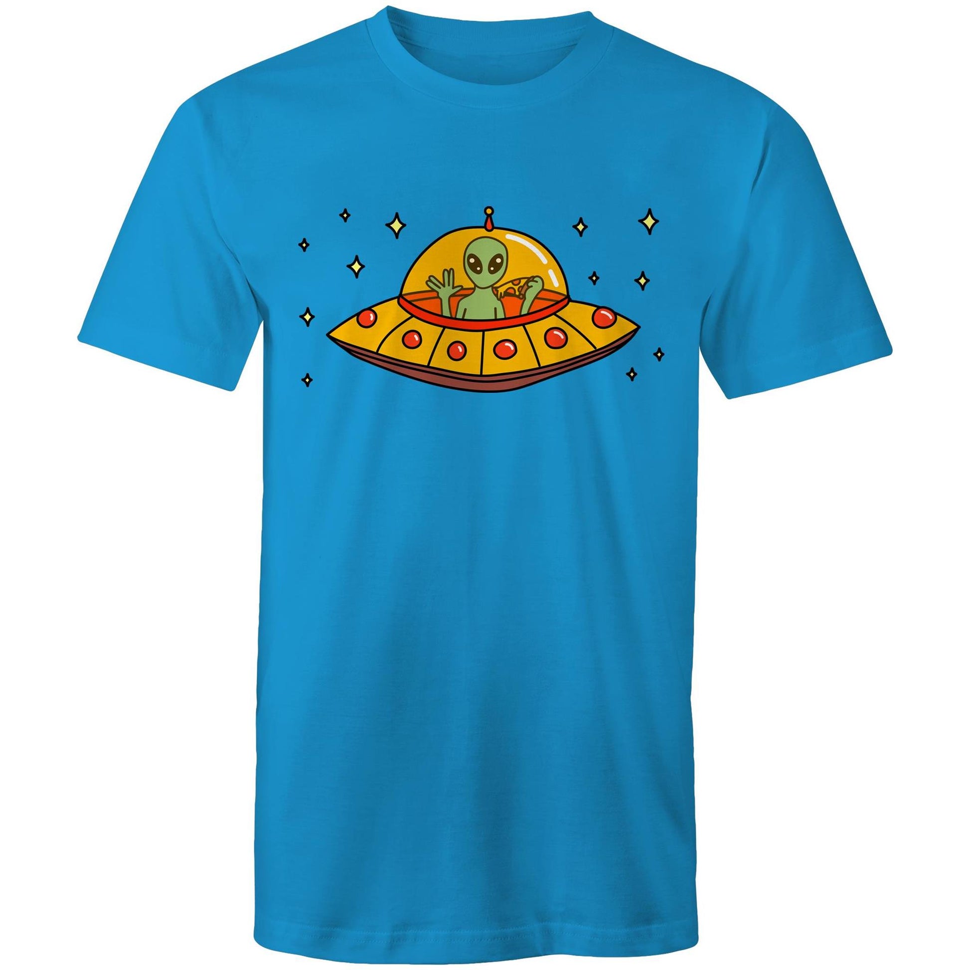 Alien Pizza - Mens T-Shirt Arctic Blue Mens T-shirt Sci Fi