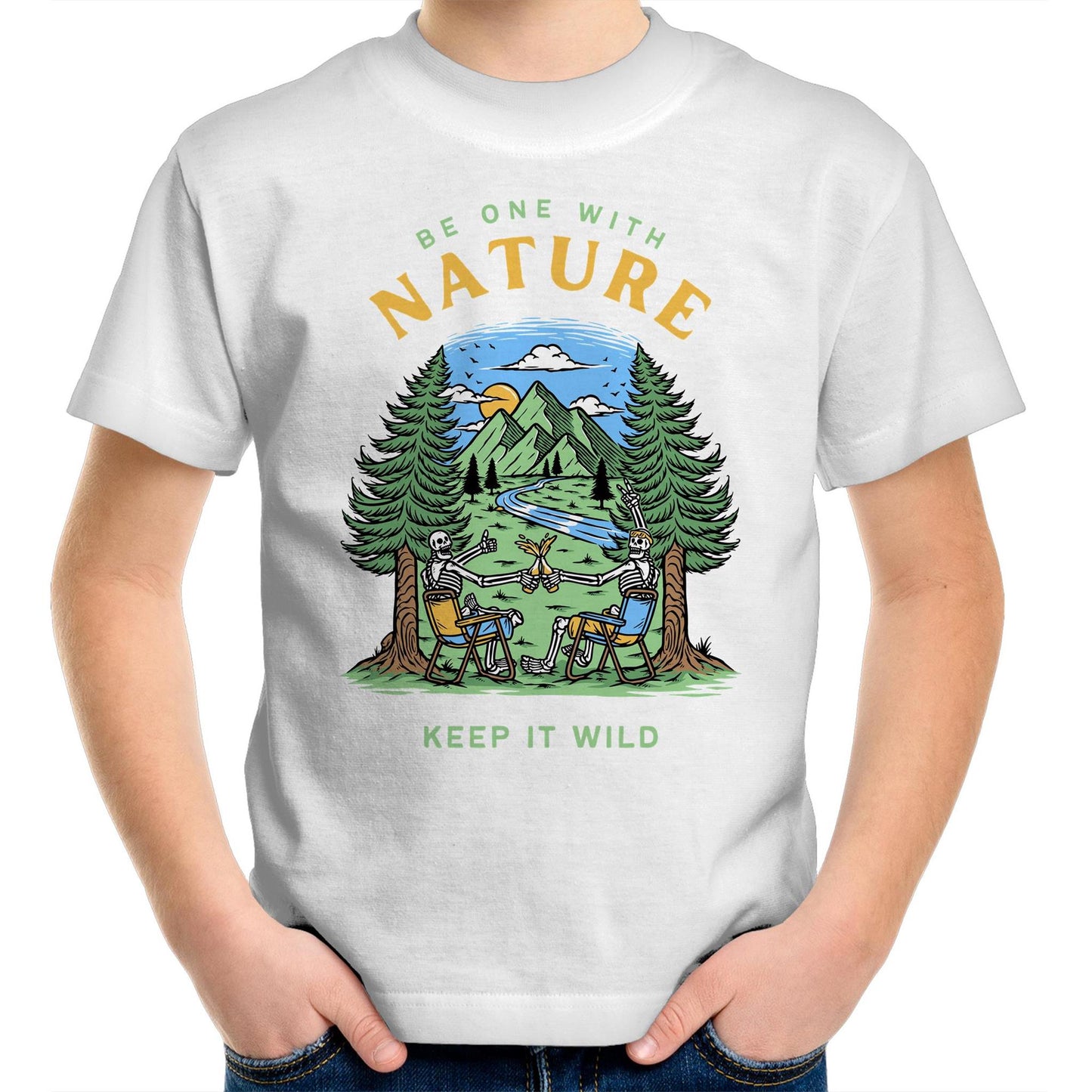 Be One With Nature, Skeleton - Kids Youth T-Shirt White Kids Youth T-shirt Environment Summer