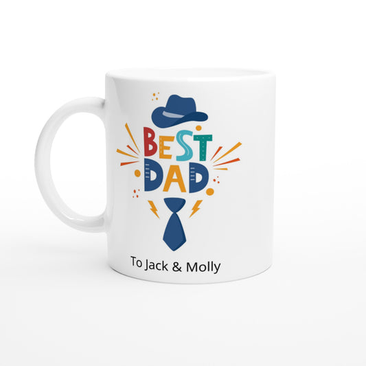 Personalise - Best Dad, Hat And Tie - White 11oz Ceramic Mug Default Title Personalised Mug customise Dad personalise