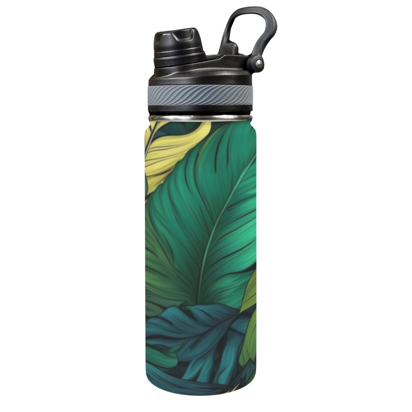 Tropical Leaves - Insulated Water Bottle with Dual-Use Lid (18oz)