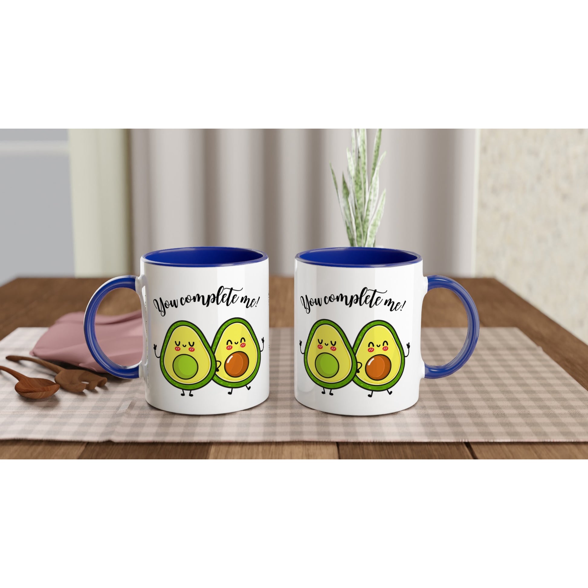 Avocado, You Complete Me - White 11oz Ceramic Mug with Colour Inside Colour 11oz Mug food Globally Fulfilled Love