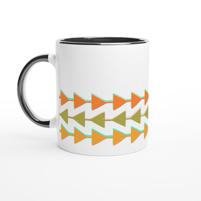 Retro Triangles - White 11oz Ceramic Mug with Colour Inside Ceramic Black Colour 11oz Mug Retro