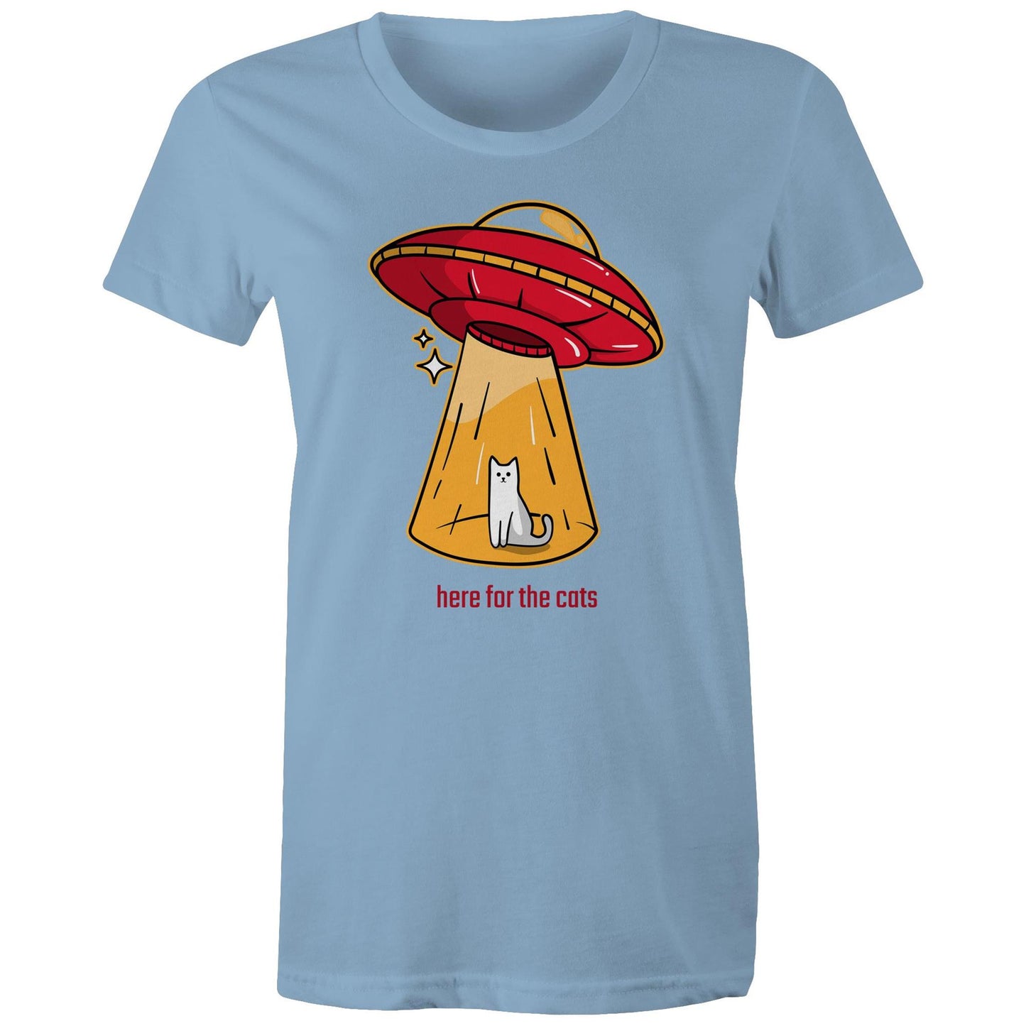 Here For The Cats, UFO - Womens T-shirt Carolina Blue Womens T-shirt animal Printed In Australia Sci Fi