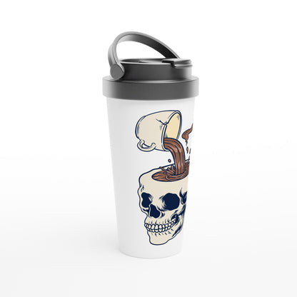 Coffee Skull - White 15oz Stainless Steel Travel Mug Travel Mug Coffee Globally Fulfilled