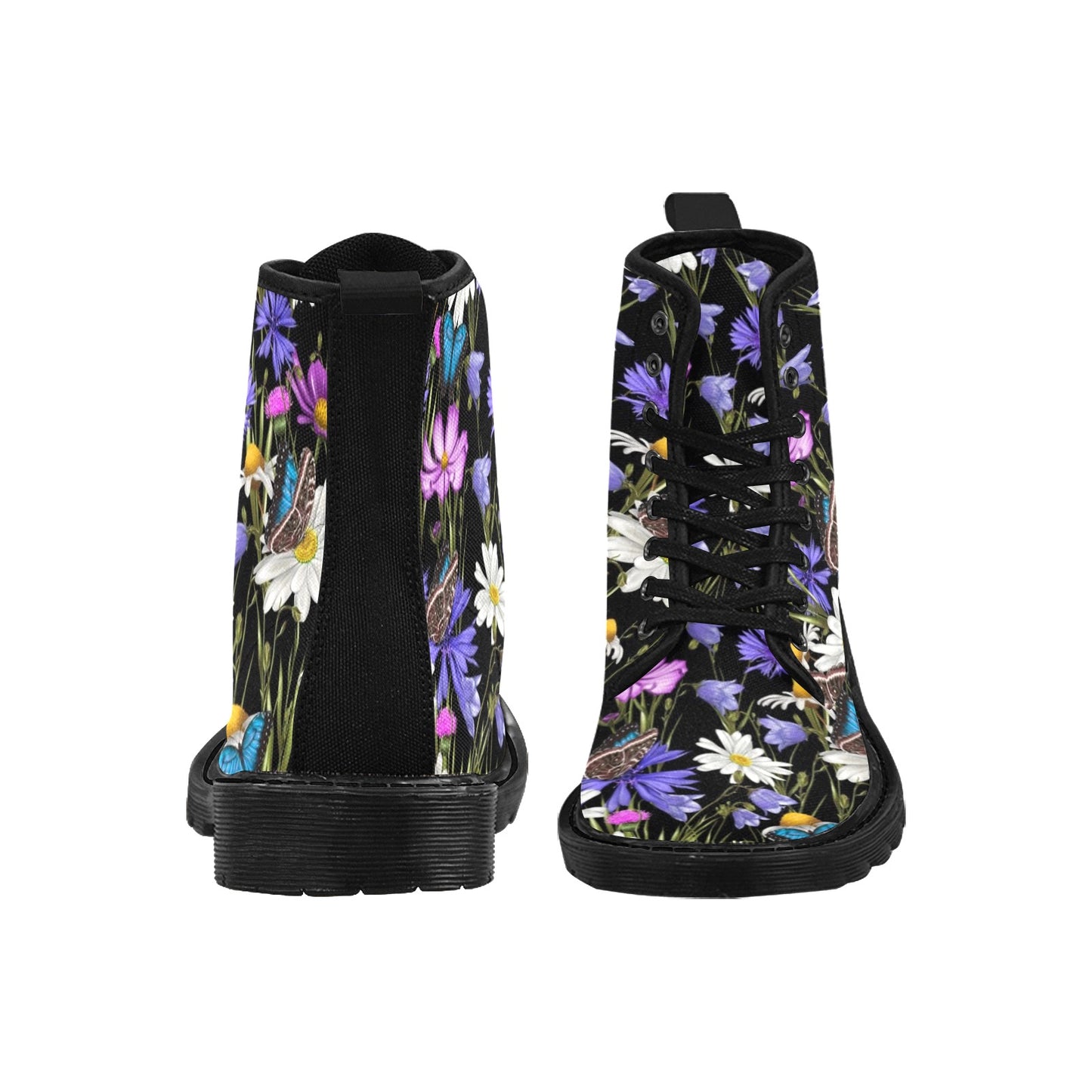 Butterfly Flowers - Martin Boots for Women (Black)