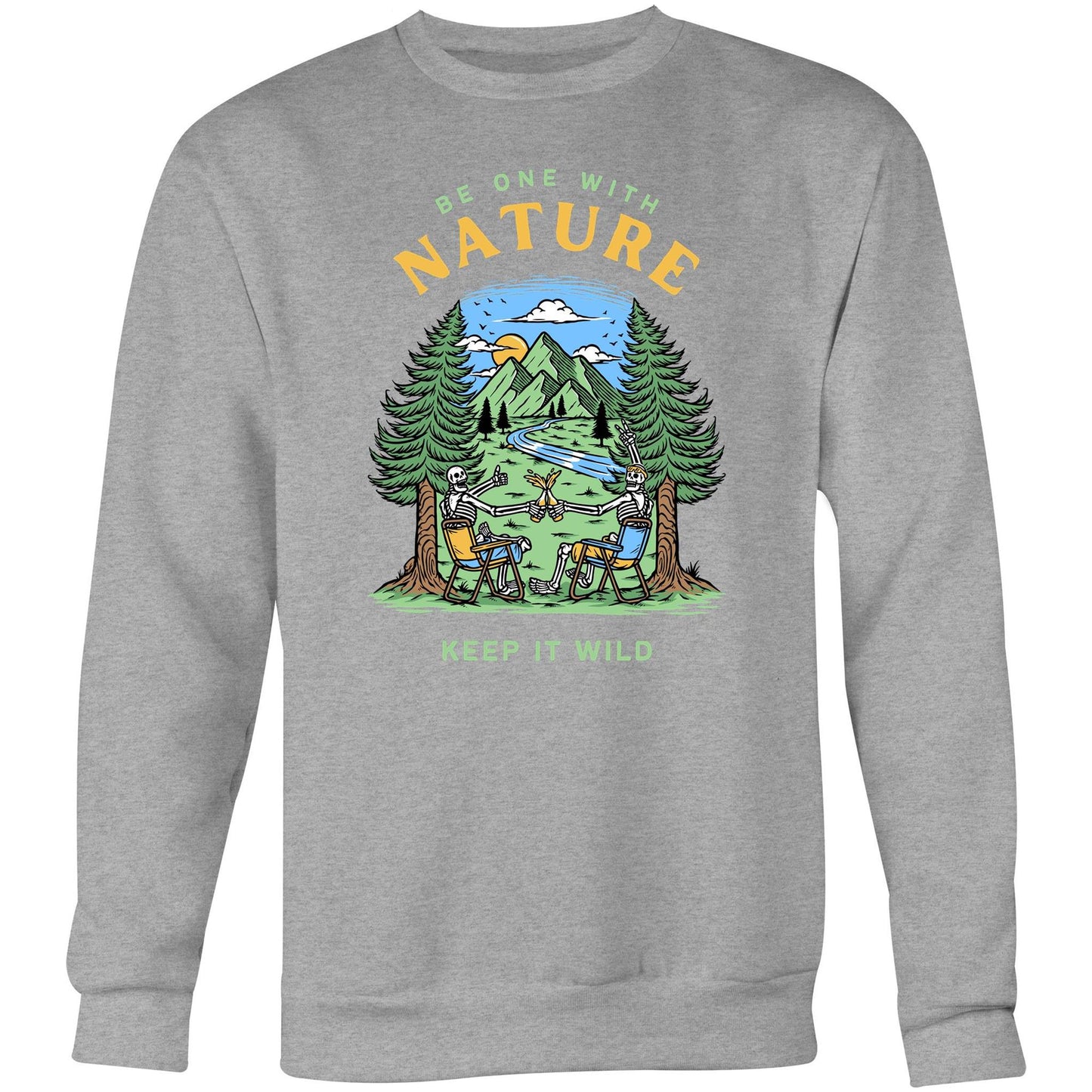 Be One With Nature, Skeleton - Crew Sweatshirt Grey Marle Sweatshirt Environment Summer
