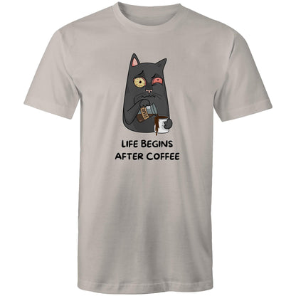 Life Begins After Coffee - Mens T-Shirt Light Grey Mens T-shirt Coffee Printed In Australia