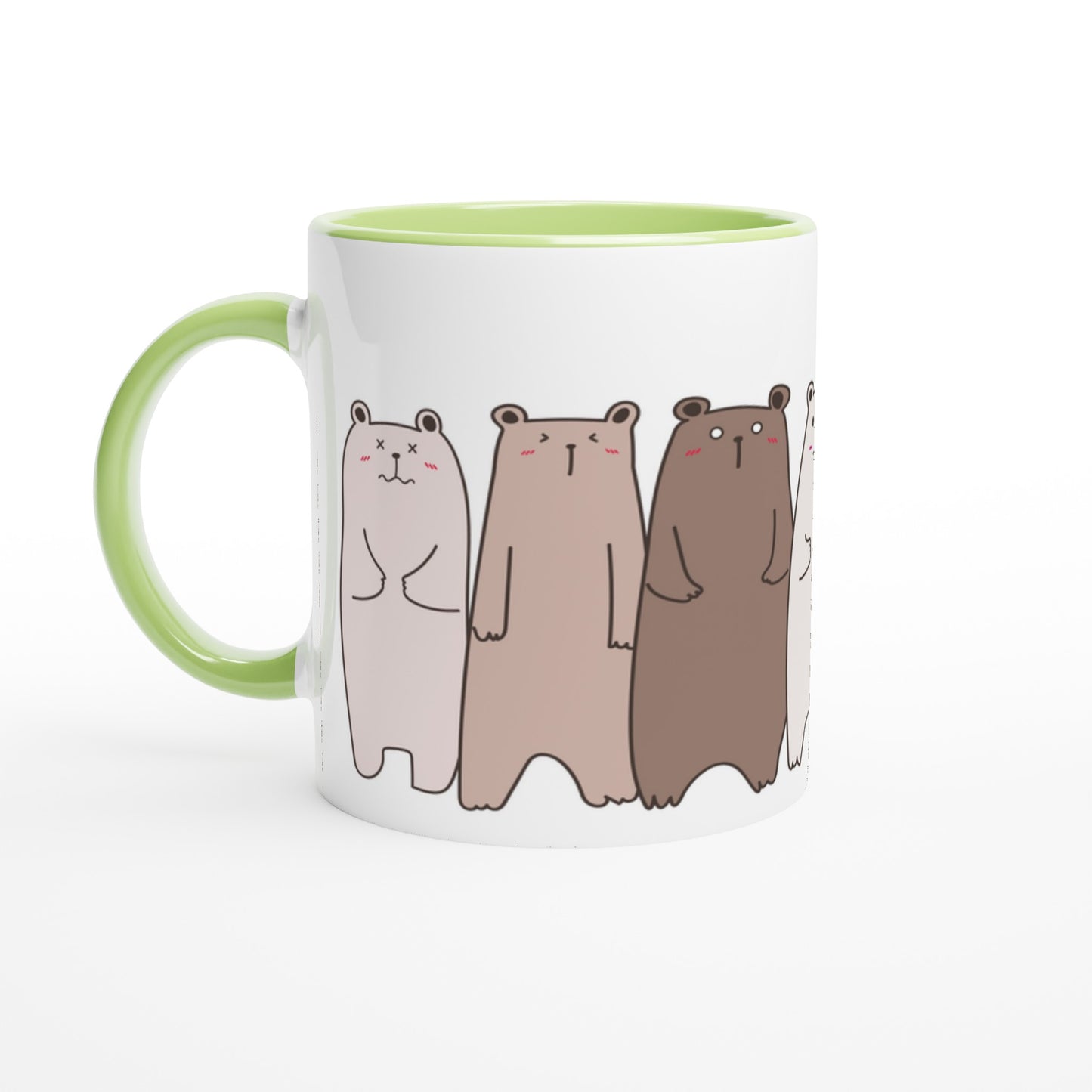 Bears In A Row - White 11oz Ceramic Mug with Colour Inside Ceramic Green Colour 11oz Mug animal