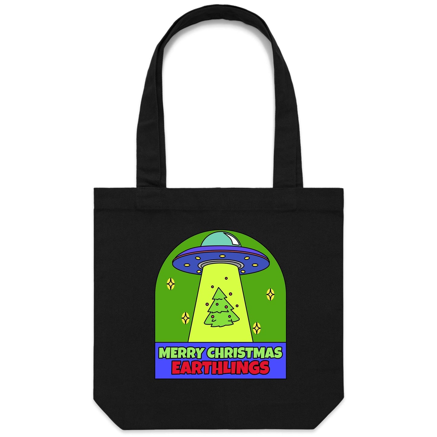 Merry Christmas Earthlings, UFO - Canvas Tote Bag