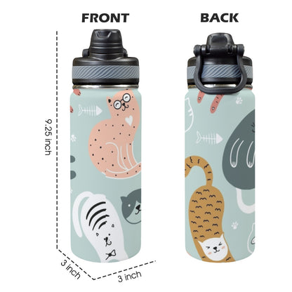 Cat Stretch - Insulated Water Bottle with Dual-Use Lid (18oz)