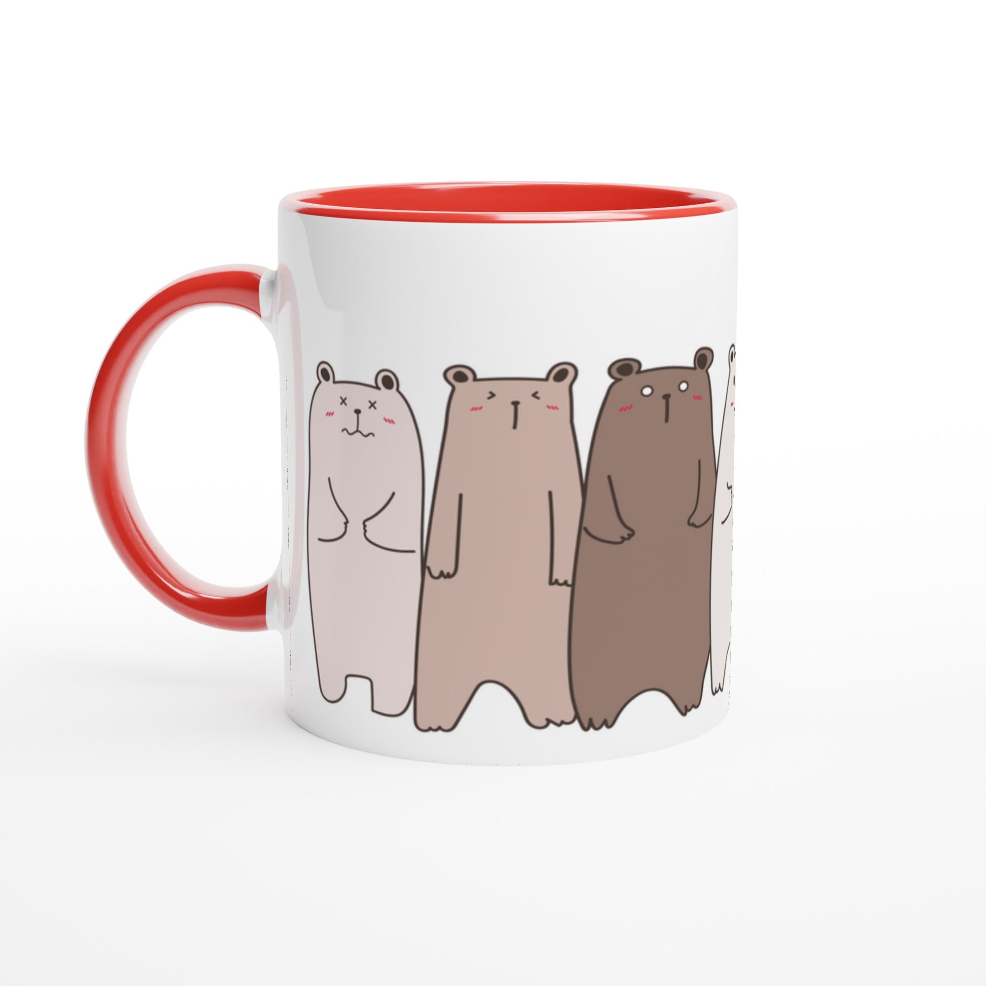 Bears In A Row - White 11oz Ceramic Mug with Colour Inside Ceramic Red Colour 11oz Mug animal