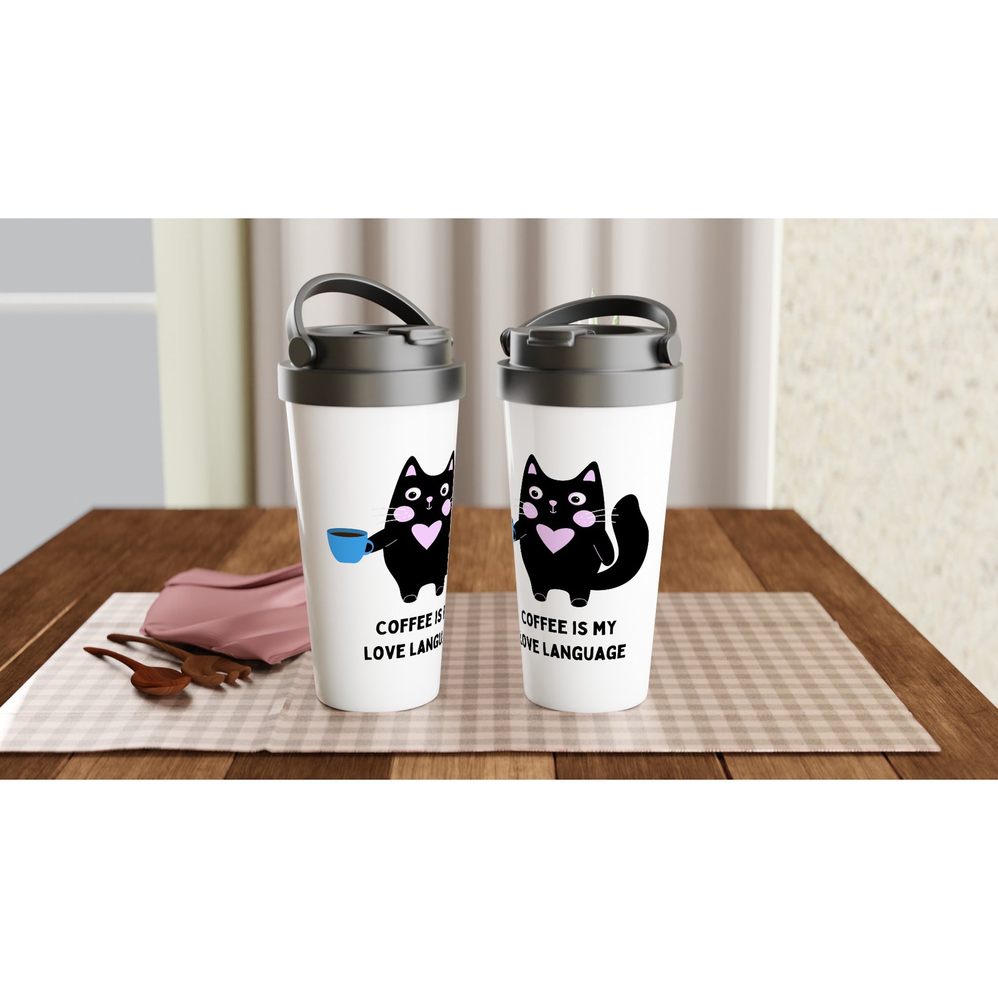 Coffee Is My Love Language - White 15oz Stainless Steel Travel Mug Travel Mug animal Coffee